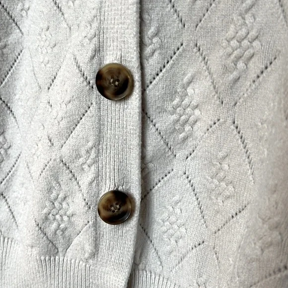 Cyrus Noel Pointelle Women's Beige Ecru Button-Up Cropped Cardigan Sz L - Picture 4 of 7